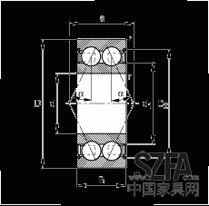 角接觸球軸承 30/8-B-2Z-TVH, 雙列，雙側間隙密封，接觸角 α = 25°